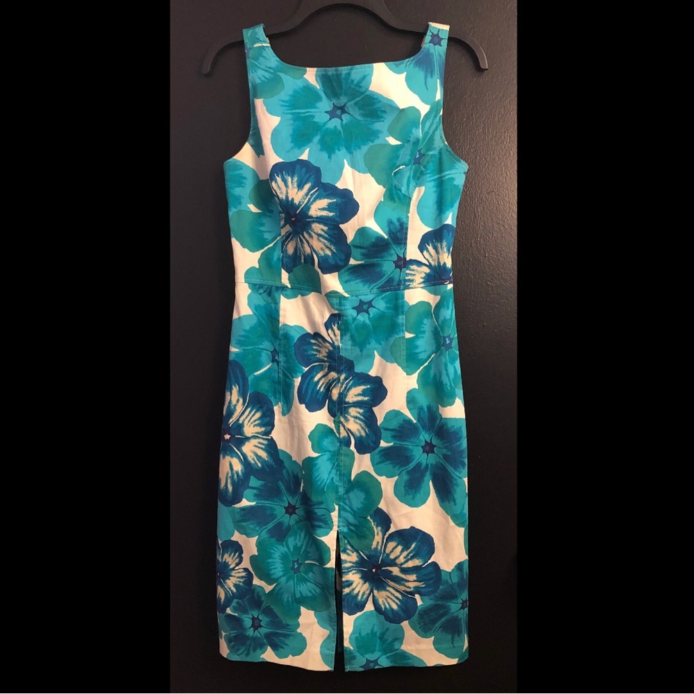 Express Teal & Turquoise Floral Midi Sheath Dress